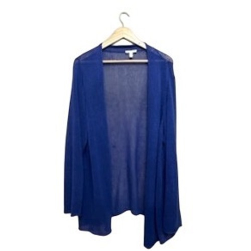 Eileen‎ Fisher Woman Royal Blue Organic Linen Blend Open Front Cardigan 1X